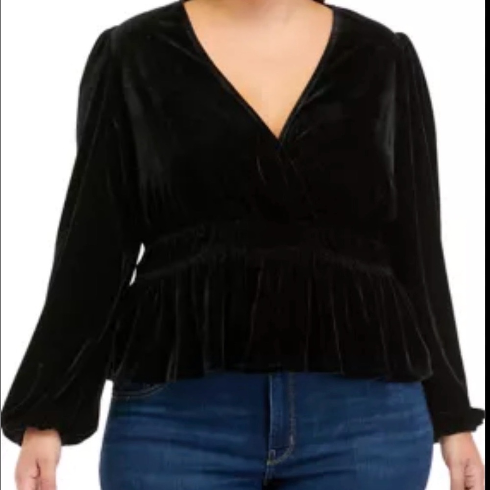 Black Velvet Wrap Peplum Top - True Craft